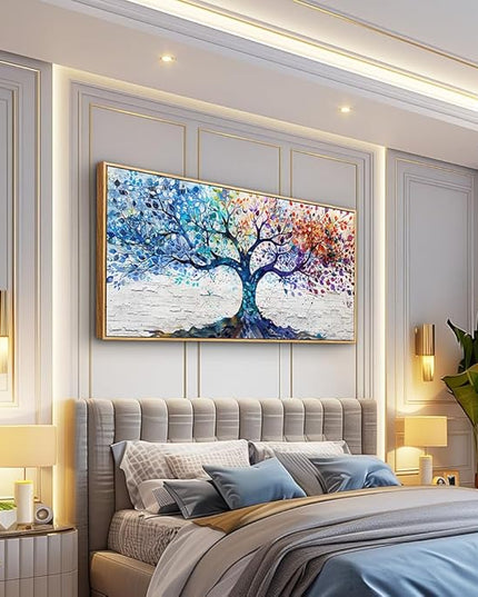 ERQINHUA Large Canvas Wall Decor Art For Bedroom Wall Art For Living Room Wood Framed Modern Restaurant Office Colorful Wall Painting Tree Abstract Pictures Canvas Prints Home Decorations 30x60 In