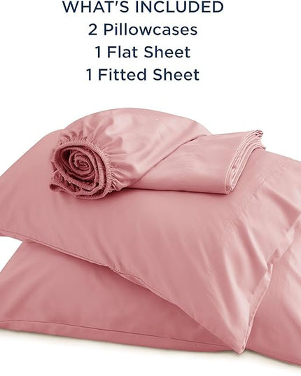 Bedsure Queen Sheet Set, Rayon Derived from Bamboo, Cooling Sheets, Breathable & Soft, Deep Pocket Up to 16 Inches, Hotel Luxury Silky Bedding for Hot Sleepers, Blush Pink