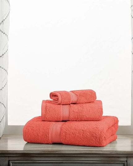 Superior Egyptian Cotton Pile 3 Piece Towel Set, Includes 1 Bath, 1 Hand, 1 Face Towel/Washcloth, Ultra Soft Luxury Towels, Thick Plush Essentials, Guest Bath, Spa, Hotel Bathroom, Coral