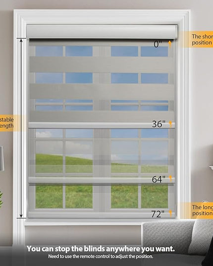 Motorized Blinds with Remote, Cordless Automatic Zebra Shades, Smart Blind for Windows, Grey, 29 x 72
