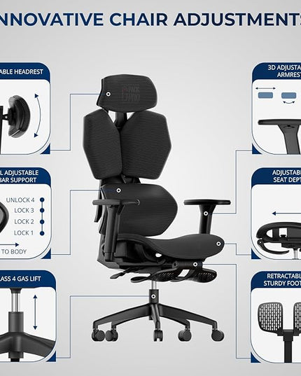 Mesh Office Chair – Ergonomic Office Chair with 4-Level Adjustable Lumbar Support, Headrest, 3D Armrest & Footrest – Holds Up to 290lbs (G-Howk-Pro -1)
