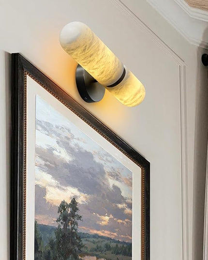 Alabaster Wall Sconces Set of Two, 13in Black Alabaster Sconce, Modern Spanish Natural Marble Sconces Lights, Sconces for Bathroom Vanity Bedroom Living Room Staircases Hallway