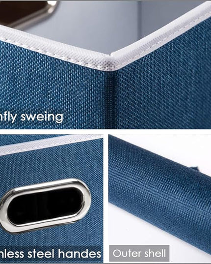 PRANDOM Collapsible Storage Bin with Lid [3-Pack] Fabric Foldable Storage Box Organizer Container Basket Cube with Cover for Home Bedroom Closet Office Nursery Royal Blue(14.9x9.8x9.8)