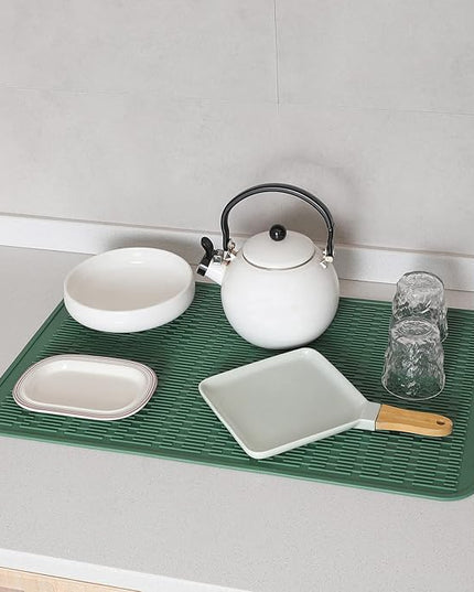 Silicone Dish Drying Mat for Multiple Usage,Easy clean,Eco-friendly,Heat-resistant Silicone Mat for Kitchen Counter or Sink,Refrigerator or Drawer Liner Green 3XL 28 inches x 18 inches