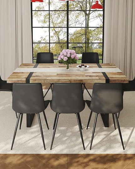 FURNITO Wood Dining Table Set for 8, 71" Large Rectangular Kitchen & Dining Room Table with 8 PU Leather Chairs, Modern Farmhouse Dining Set for Home, Living Room, Office, or Conference Room