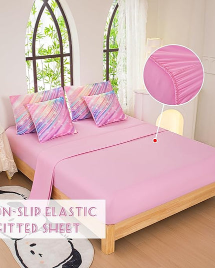 Twin Comforter Set for Girls Galaxy Bedding 7pieces, Ombre Bedding Comforter Sets Rainbow Comforter, Twill Pink