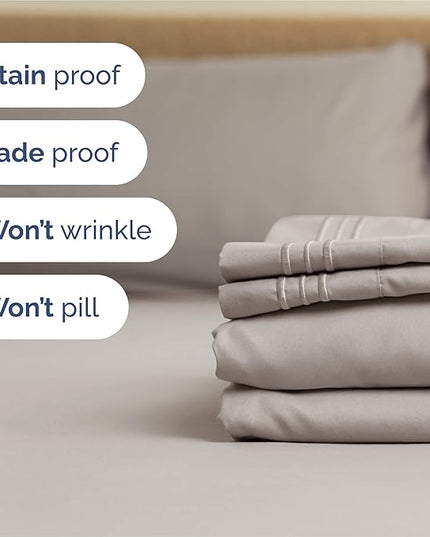 Split King Size 5 Piece Sheet Set - Comfy Breathable & Cooling Bed Sheets Set - Hotel Luxury Bedding for Women, Men, Kids, Teens, Boys & Girls - Deep Pockets and Wrinkle Free - Oeko-Tex - Light Grey