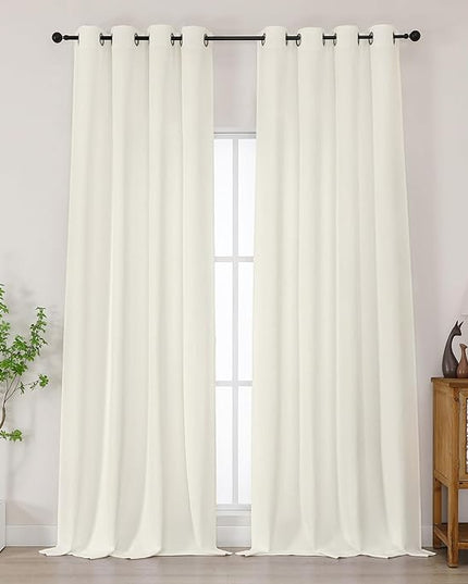 Chyhomenyc Ivory Extra Long Curtains 108 Inches Long for Living Room, Light Filtering Faux Linen Textured Window Curtains, Soft Grommet Bedroom Drapes, Cortinas para Sala, 50Wx108L, 2PCS, 9FT