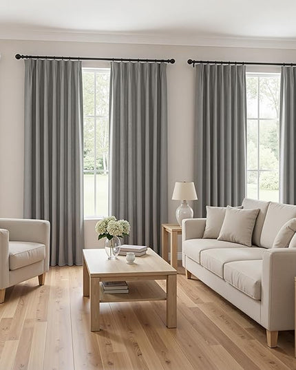 MYSKY HOME Dark Grey Blackout Curtains 90 inches Long Pinch Pleated Curtains for Living Room Bedroom 100% Room Darkening Black Out Window Drapes with Hooks Back Tab, 40" Wide per Panel, 2 Pieces