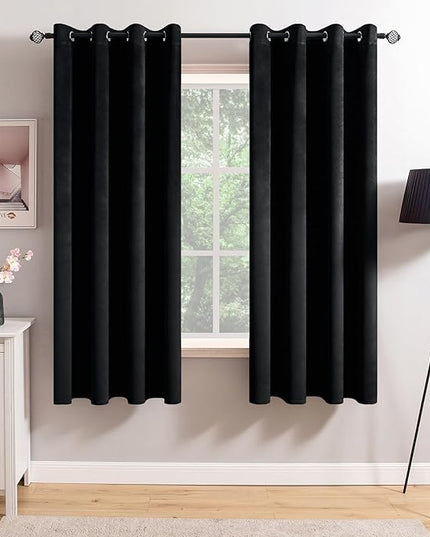 MIULEE Black Velvet Curtains 63 Inches Long Halloween Room Darkening Blackout Curtains with Grommet Top for Bedroom/Living Room Light Blocking Thermal Insulating Soundproof Set of 2