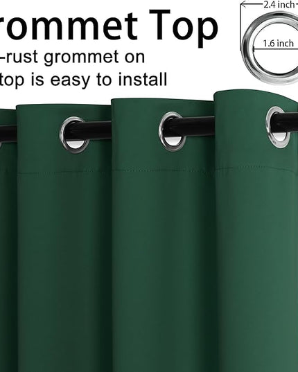 JIUZHEN Forest Green Blackout Curtains with Tiebacks, Light Blocking and Noise Reducing Grommet Curtains for Bedroom and Living Room, Set of 2 Window Curtain Panels, 42 x 84 Inch Length