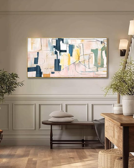 Artexist Large Abstract Canvas Wall Art Pink Painting Yellow Bedroom Decor Navy Art Photo Prints Minimalist Pictures Poster Artwork 20"x40"