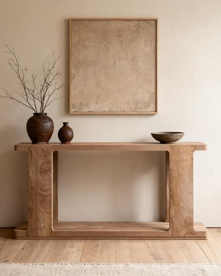 OKD 63 Inch Modern Entryway Console Table, 2-Tier Long Sofa Table Behind Couch with Curved Edge, Wood Farmhouse Narrow Entry Table for Hallway, Living Room, Foyer, Entrance, Light Tree Knot