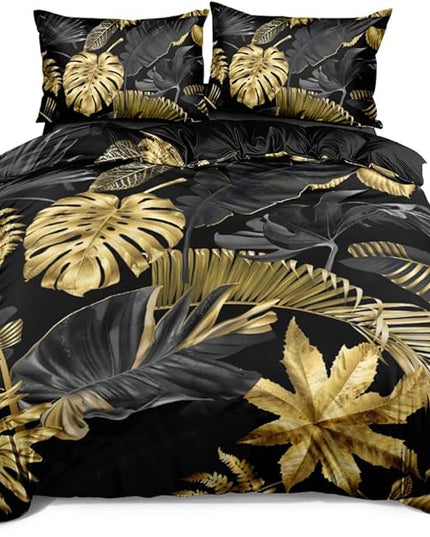 Twin Size Tropical Palm Leaf Duvet Cover Set – Botanical Plants Bedding for Boys & Girls, Natural & Romantic Bedroom Decor