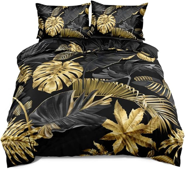 Twin Size Tropical Palm Leaf Duvet Cover Set – Botanical Plants Bedding for Boys & Girls, Natural & Romantic Bedroom Decor