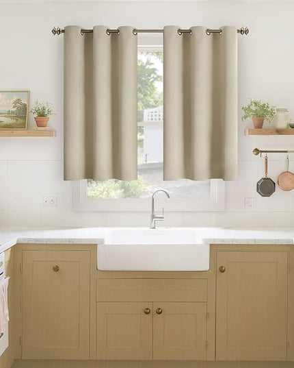 YoungsTex Beige Kitchen Window Curtains 40 Inch Length - Small Blackout Drapes with Grommet Thermal Insulated Privacy for Bathroom Short Windows, 2 Panels, 34 x 40 Inch