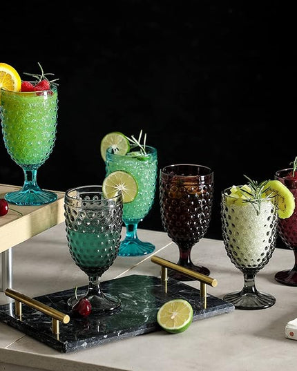 Hobnail Beverage Glass Goblet set of 6, 13 oz Hobnail Drinking Glasses Perfect for Dinner Table Parties Bars and Weddings