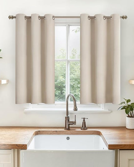 YoungsTex Short Kitchen Window Curtains 40 Inches Length - Small Thermal Insulated with Grommet Darkening Drapes Privacy for Kitchen Bathroom Windows, 2 Panels, 34 x 40 Inch, Champagne