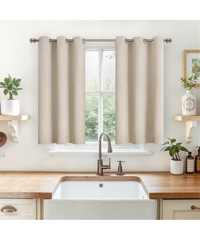 YoungsTex Short Kitchen Window Curtains 40 Inches Length - Small Thermal Insulated with Grommet Darkening Drapes Privacy for Kitchen Bathroom Windows, 2 Panels, 34 x 40 Inch, Champagne
