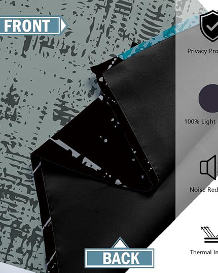 Rustic Blue Grey 100% Blackout Curtains for Bedroom 96 inch Long 2 Panels Set Gray Modern Abstract Geometric Black Out Curtains Insulated Room Darkening Window Drapes for Living Room, 52Wx96L