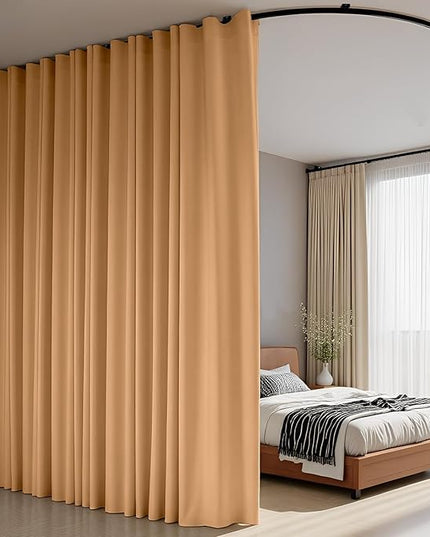 Room Divider Curtains Flexible Ceiling Tracks set Curtain track Ceiling Mount Blackout Curtain for Living Room Bedroom Ceiling Curtain Rod Privacy Dividers Panels W100 x H96 Khaki Drape & Black rail