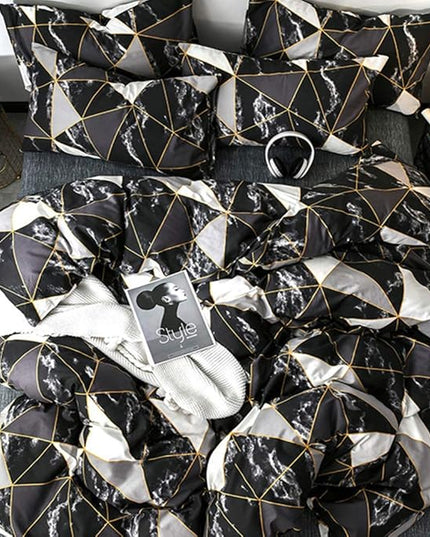 CLOTHKNOW Black White Marble Full Size Comforter Sets 3Pcs Triangle Bedding Comforter Sets Geometric Comforter Black Comforter with 2 x Pillow Cases