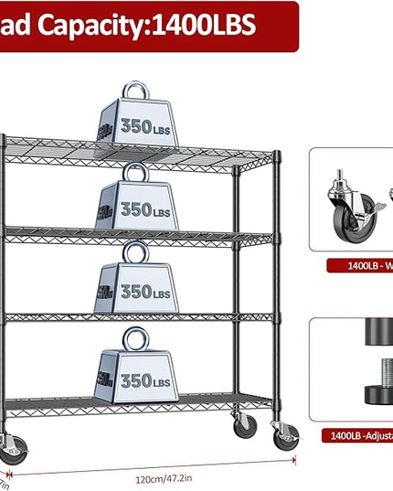 IZEUK 4-Tier Adjustable Heavy Duty Metal Storage Shelving Unit, Wide Utility Rack Organizer for Garage, Kitchen, Office, Basement, Warehouse (Black, 15.7" D x 33.5" W x 70.5" H)