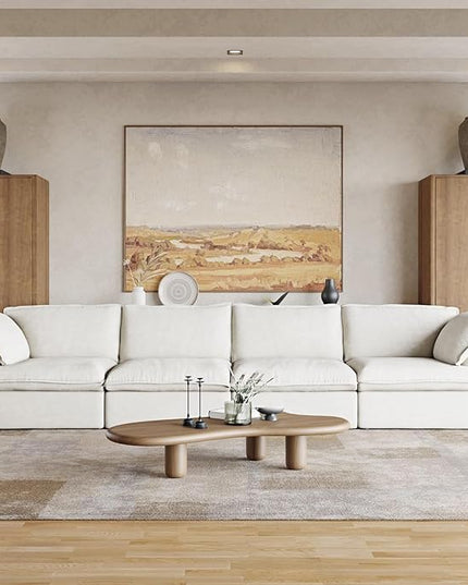 JACH 162" Cloud Sectional Couches for Living Room, Modular Sectional Sofa, Down Fill Couch Sectional, Cushion Covers Removable, Deep Seat Sofas for Living Room (4 Seats, White)