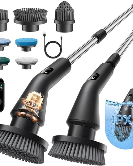 Leebein Electric Spin Scrubber, 2025 New Cordless Cleaning Brush Bathroom Scrubber, IPX7 Waterproof Shower Scrubber with 7 Brush Heads, Extendable Long Handle and 2 Speeds Scrubber for Bathtub Floor