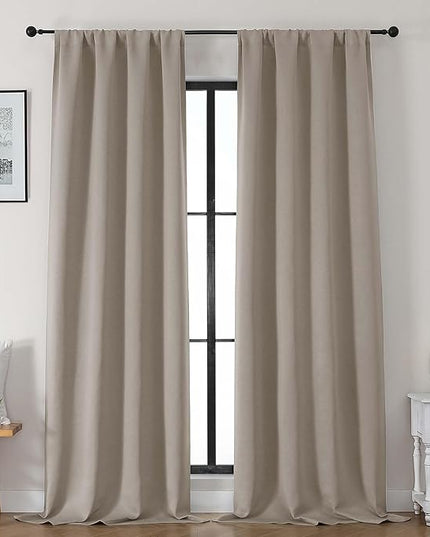 Gwine Stone Blackout Curtains for Bedroom 96 Inch Length, Room Darkening Energy Saving Black Out Curtains for Living Room, Window Treatment Drapes with Rod Pocket, Each 40" Wx96 L, 2PCS