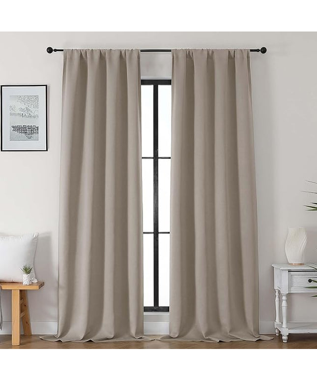 Gwine Stone Blackout Curtains for Bedroom 96 Inch Length, Room Darkening Energy Saving Black Out Curtains for Living Room, Window Treatment Drapes with Rod Pocket, Each 40" Wx96 L, 2PCS