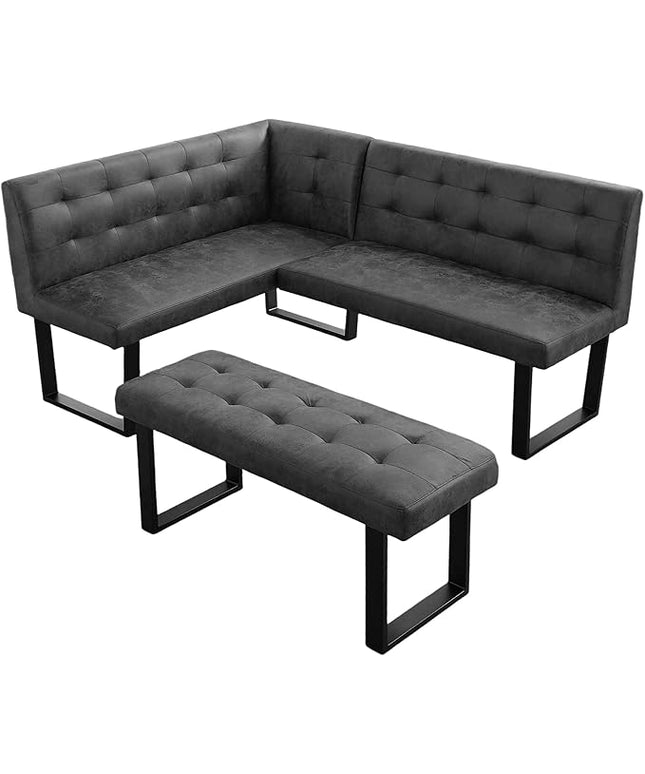 Modern L-Shaped Dining Bench, Vintage Fabric Upholstered Corner Sofa with Metal Legs for Kitchen Nook, Living Room, Dining Room (Right Seat)