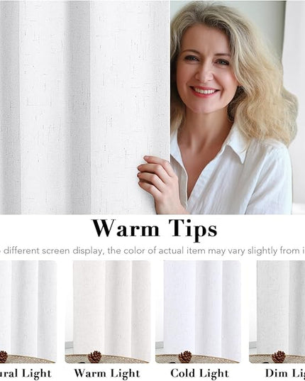 H.VERSAILTEX Primitive Linen Curtains 100% Blackout Curtain Drapes Burlap Curtains with White Thermal Insulated Liner, Grommet Top Curtain Living Room/Bedroom (2 Panels, 42 x 45 Inch, Pure White)