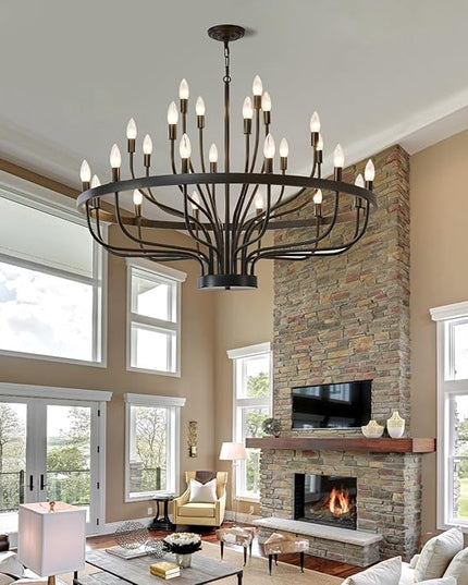 39.3 Inch Chandelier 24 Light Black Dining Room Light Fixture, Black Farmhouse Chandeliers for Dining Room, Large Chandelier Rustic Industrial Candle Chandeliers for Hallway, Entryway,Office,Bar