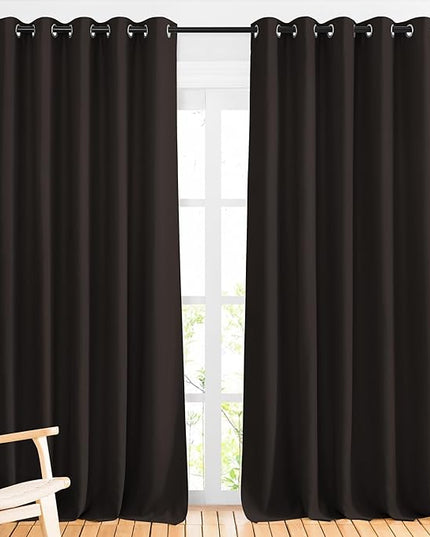 NICETOWN Bedroom Blackout Curtains and Drapes - Energy Smart Thermal Insulated Solid Grommet Blackout Draperies for Living Room (2 Panels, 66 inches x 90 inches, Toffee Brown)