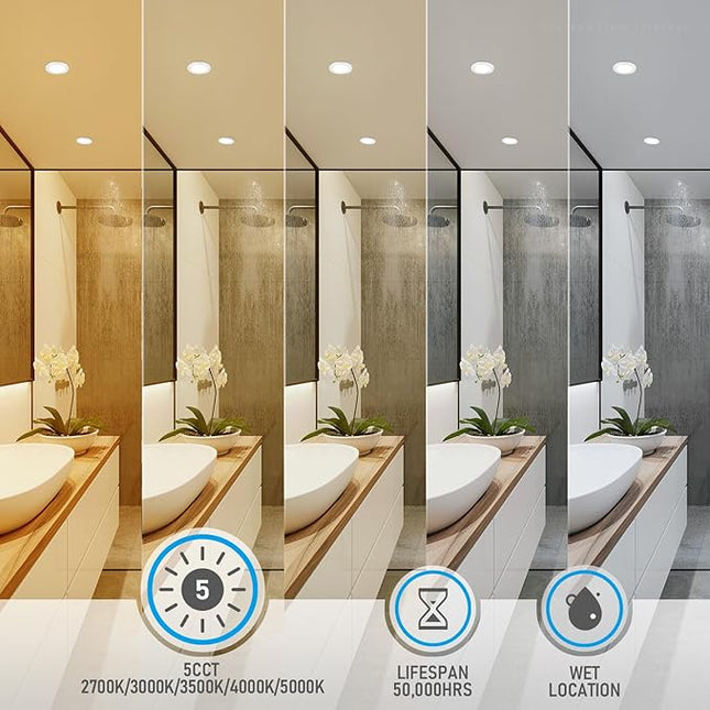 TORCHSTAR 12-Pack 4 Inch 5CCT LED Recessed Lighting, CRI 90, 2700K3000K3500K4000K5000K Selectable, Dimmable 700lm Brightness Slim LED Downlight, ETL Listed