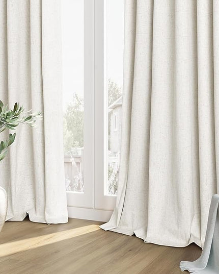Guken Cream Linen Blackout Curtains 70 Inch Wide by 96 Inch for Living Room Bedroom Back Tab Thermal Insulated 100% Black Out Linen 1 Drapes Room Darkening Window Curtains,1 Panel