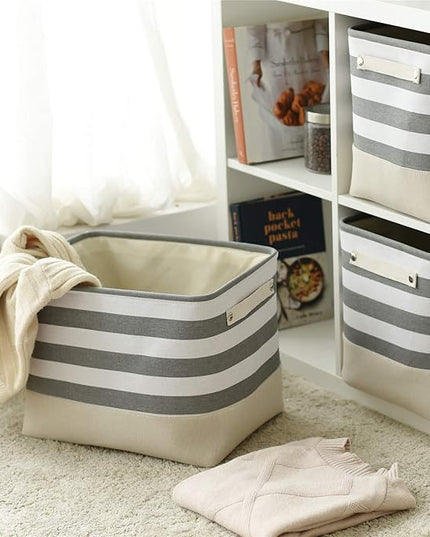 TheWarmHome Extra Large Cube Storage Bins Baskets for Organizing, Sturdy Fabric Storage Basket Cube W/Handles, Decorative Foldable Storage Baskets for Shelves Closet Nursery Toy (3 Pack 16×12×12inch)