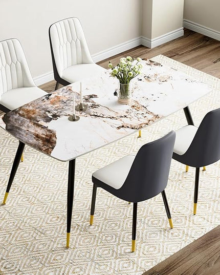 Dining Table Set for 4, Dining Room Table Set for 4, Sintered Stone Kitchen Table Top and Modern Chairs Set of 4 for Kitchen Dining Living Room