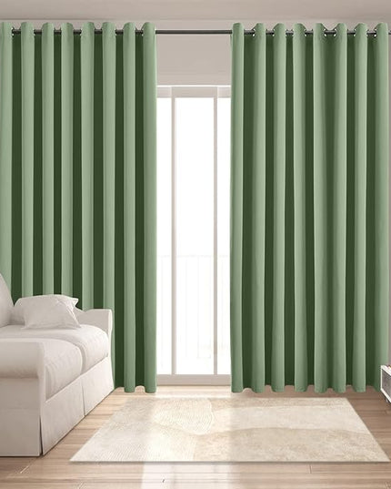 Blackout Curtains for Bedroom Thermal Insulated Solid Grommet Window Drapes Extra Wide for Sliding Door, Set of 2 Curtain Panels 108 W x 84 L Inches Greyish Green