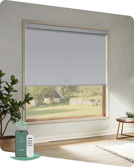 Yoolax Motorized Blinds with Remote, Blackout Remote Shades for Windows, Automatic Roller Shades Cordless Electric Blinds for Bedroom Living Room Office, Custom Size (Vinyl White)