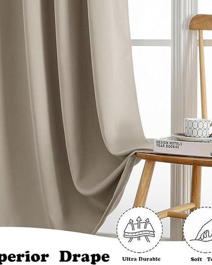 Simplebrand Stone Extra Long 10ft Curtains for Patio 120 Inches Long 2 Panels Set, Room Darkening Light Blocking Solid Thermal Insulated Energy Saving Grommet Noise Reducing Curtains, 50 Wx120 L