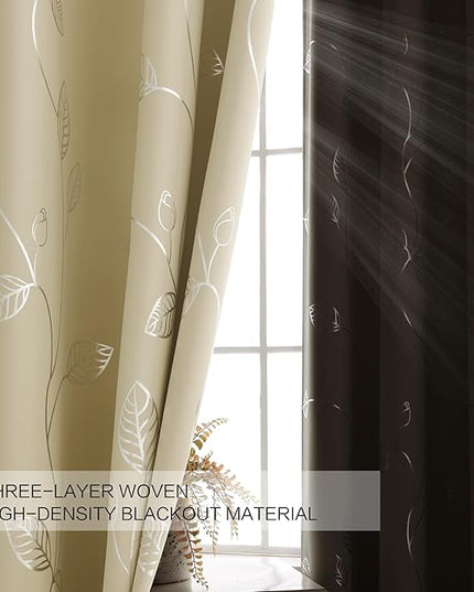 BUHUA Short Blackout Curtains for Kitchen, Half Window Treatment for Bedroom Energy Saving Privacy Shade for RV Camper Bathroom Basement, W38 x L45 inches, Beige, 2 Panel Set