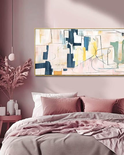 Artexist Pink Abstract Canvas Wall Art 24"x48" Office Decor Framed Wall Decor