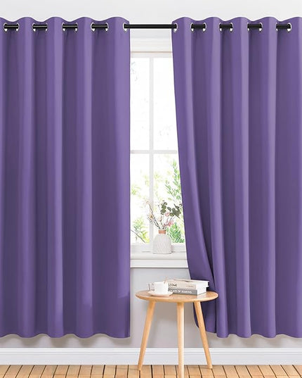 NICETOWN Blackout Curtains for Girls Room - Thermal Insulated Solid Grommet Room Darkening Curtains/Panels/Drape for Bedroom (Lilac Purple, 1 Pair, 66 by 72-Inch)