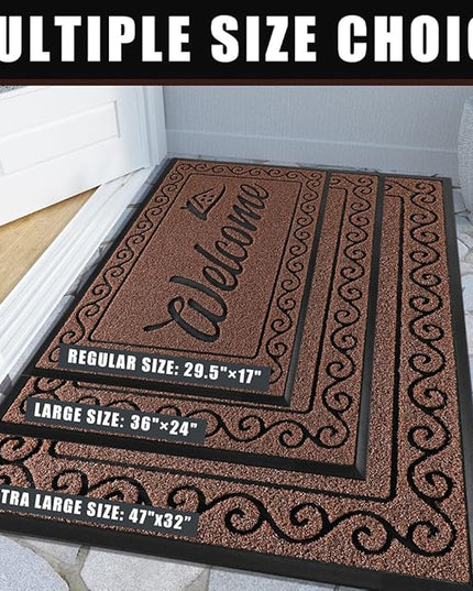 Yimobra Welcome Mat, Heavy Duty Sturdy Door Mats for Home Entrance Outdoor Indoor, Front Doormat for Outside Patio Floor Entry Porch Garage Office, Waterproof, Low Profile, 47 x 24, Maroon