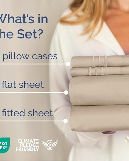 Cal King Size 4 Piece Sheet Set - Comfy Breathable & Cooling Bed Sheets Set - Hotel Luxury Bedding for Women, Men, Kids, Teens, Boys & Girls - Deep Pockets, Ultra-Soft, Wrinkle Free - Oeko-Tex - Cream
