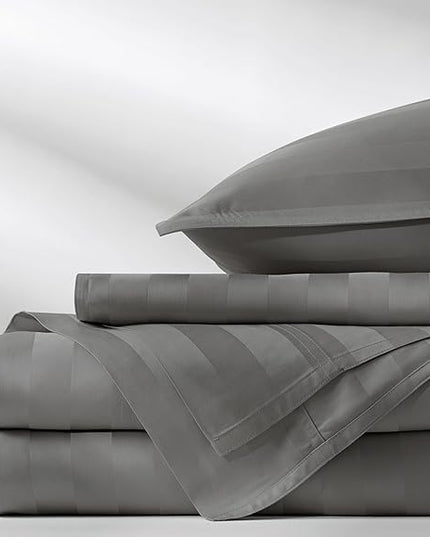 Pure Bamboo King Sheets, Genuine 100% Organic Viscose Derived from Bamboo Bed Sheet Set, Luxuriously Soft & Cooling, Double Stitching, 2 Year Quality Promise (King, Jacquard Stone)