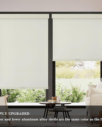 AOSKY Blackout Roller Shades Cordless Blinds for Windows, Free-Stop Shades with Valance, Thermal Insulated Fabric, UV Protection, Natural Woven Blinds for Home and Office (70" W x 72" H, Ivory)