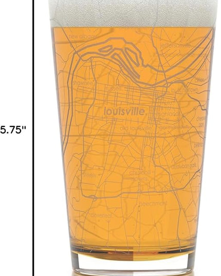 Well Told Engraved Louisville Kentucky Map Pint Glass, Etched Beer Gift (16 oz, Clear) City Map Pint, Custom City Glassware, Gifts For Beer Lovers